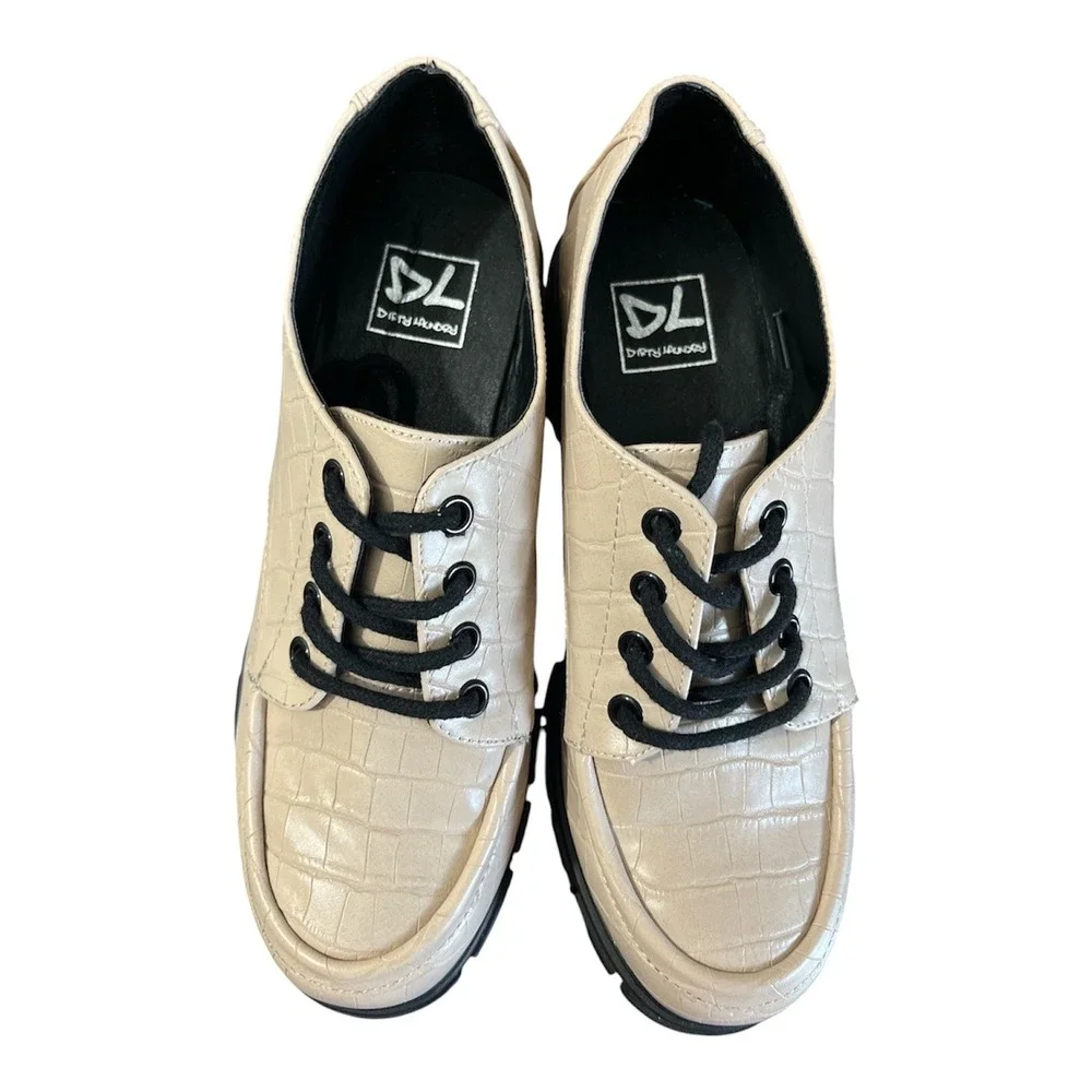 Dirty Laundry Grunge Platform Oxford Women 5.5 Cream Croc Embossed Lug Sole